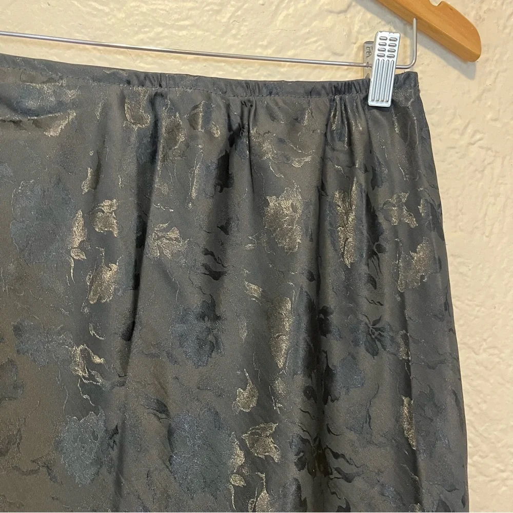 Vintage Half Slip Skirt Black Satin Floral Embroidered Beaded Goth Whimsigoth S